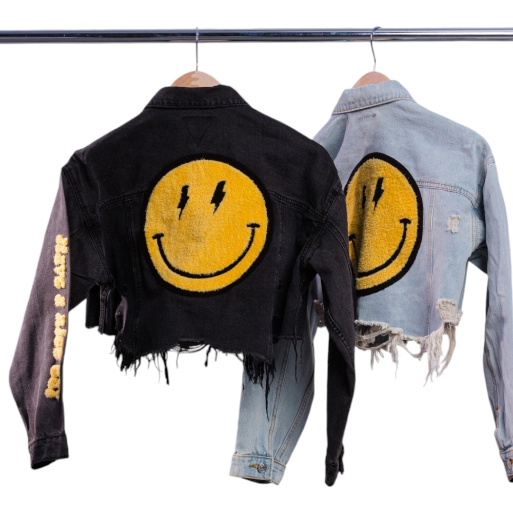 Trio Urban Cropped Denim Jacket - Black Smiley - Picture 3 of 4